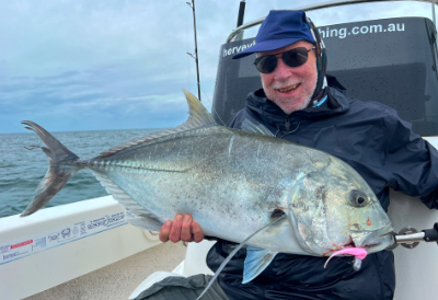 march april fishing newsletter report - HBS regular Ian with a good sized GT